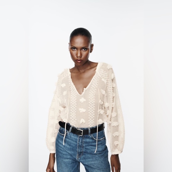 Zara Tops - ZARA 3D FLORAL SHIRT RAISED FLOWERS